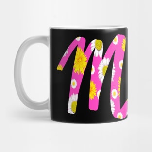 Letter m pink cursive personalized custom name monogram initials Alphabet M capital letter M Mug